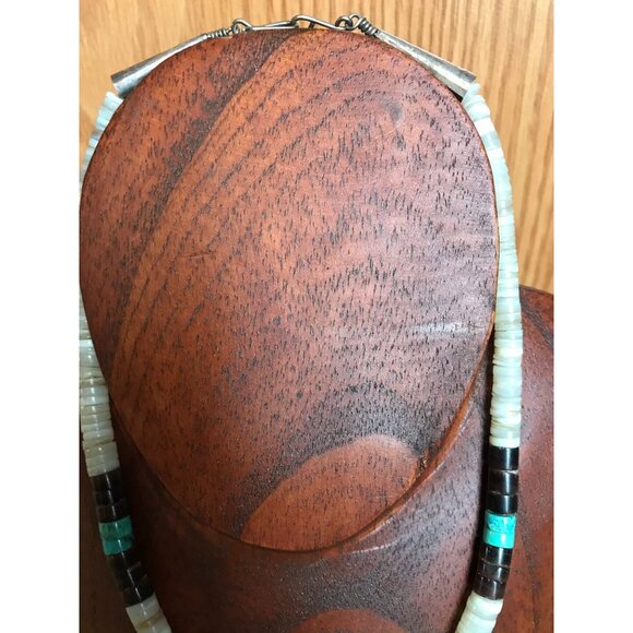 Heishi Necklace White Shell Disc & Turquoise Beads With Various Other Gemstones - Picture 3 of 8